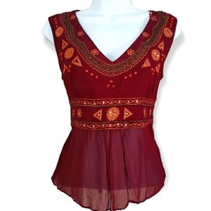 NWOT River Island sheer burgundy beaded tie back blouse top Womens 12